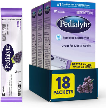 Pedialyte Electrolyte Powder Packets, Grape, Hydration Drink, 18 Singl