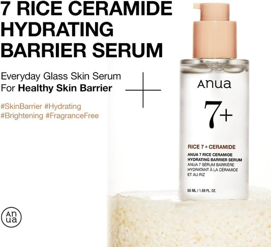Anua 7 Rice Ceramide Hydrating Barrier Serum, Hydrating Serum For Face, Rice Water, Hyaluronic Acid, Niacinamide, Non Comedogenic, Glass Skin, Korean Skin Care, 50Ml/1.69Fl.Oz