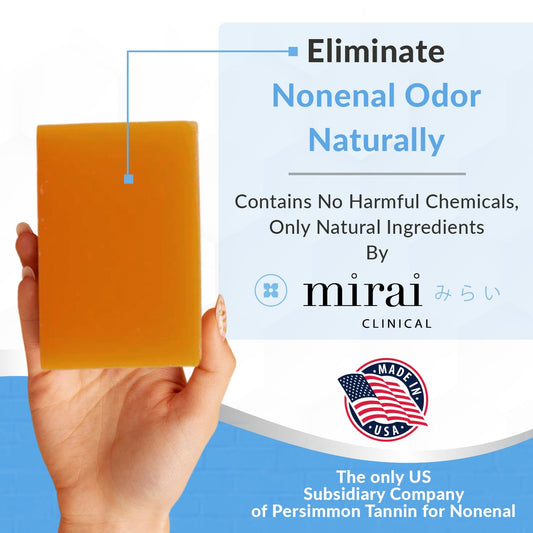 Mirai Clinical Persimmon Soap Bar For Body Odor - Nonenal Solution - Japanese Persimmon And Green Tea Extract - For Men And Women - Gentle On All Skin Types - Natural Body Odor Soap