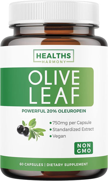 Olive Leaf Extract (Non-GMO) Super Strength: 20% Oleuropein - 750mg - Vegetarian - Immune Support Supplement, Skin Health, and Powerful Antioxidants Supplement - No Oil or Liquid - 60 Capsules