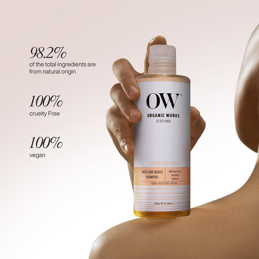 Organic Works Super Naturals Moisture Boost Shampoo - Moisturizing Shampoo For All Hair Types - Vegan, Cruelty-Free Shampoo With Vitamin E - 10.14 Oz