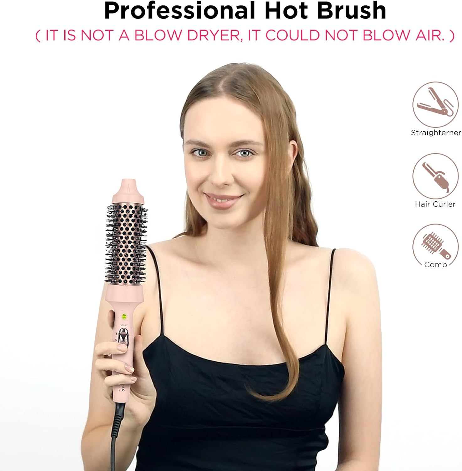 Aima Beauty Hair Curling Iron Brush, 1.5"/40Mm Hot Round Brush, Create Smooth & Shiny Loose Curls, Fast Heating Thermal Brush, Dual Voltage, 60Mins Auto Shut Off, Pink : Beauty & Personal Care