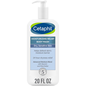 Body Wash By Cetaphil, New Moisturizing Relief Body Wash For Sensitive Skin, Creamy Rich Formula Gently Cleanses And Gives 24 Hr Relief To Dry Skin,Hypoallergenic, Fragrance Free, 20 Oz