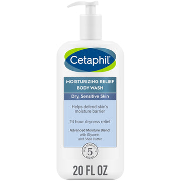 Cetaphil Body Wash, Moisturizing Relief Body Wash For Sensitive Skin, Creamy Rich Formula Gently Cleanses And Gives 24 Hour Relief To Dry Skin, Hypoallergenic, Fragrance Free, 20 Oz