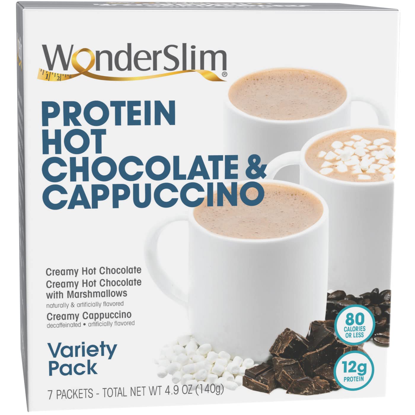 WonderSlim Protein Hot Drink, Variety Pack, Low Carb, Low Fat, Gluten Free (7ct)