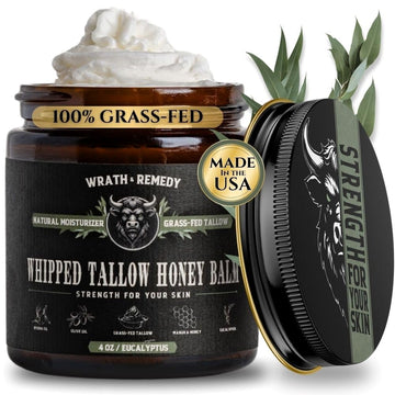Wrath & Remedy Handmade Whipped Organic Beef Tallow For Skin - 4 Oz (Lavender) — Grass Fed Beef Tallow Moisturizer And Honey Balm For Silky, Sensitive-Skin, Eczema, Rosacea - Free Of Harsh Chemicals