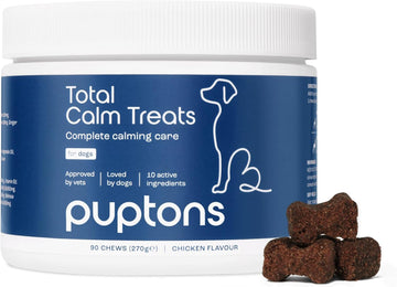 Total Calming Treats for Dogs | Reduces Anxiety, Stress, Fear, Hyperactivity, Aggression, Barking, Separation | For all Breeds & Sizes (90 Treats) | Puptons