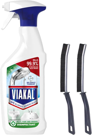 Limescale Remover Spray Bundle: 3-In-1 Heavy Duty Anti-Bacterial Cleaner Spray 500Ml With 2 Bonus Crevice Brushes – Perfect For Limescale Removal On Shower, Toilet & Kitchen Surfaces