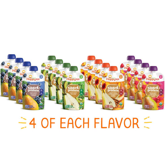 Happy Tot Organics Stage 4 Fiber & Protein 4 Flavor Variety Pack (Pack Of 16)