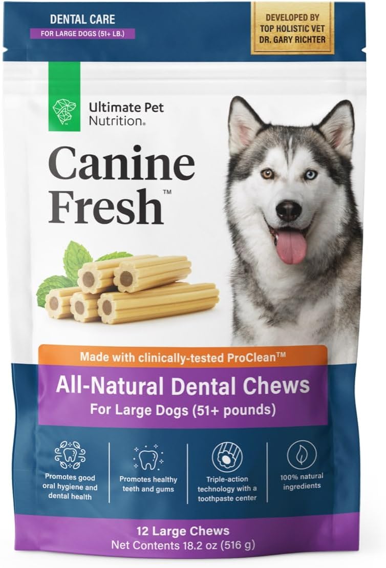 Ultimate Pet Nutrition Canine Fresh Dental Chews, Dental Dog Treats, Oral Care And Hygiene Chews, Soothes Gums, Vet Developed, 12 Chews (Large)