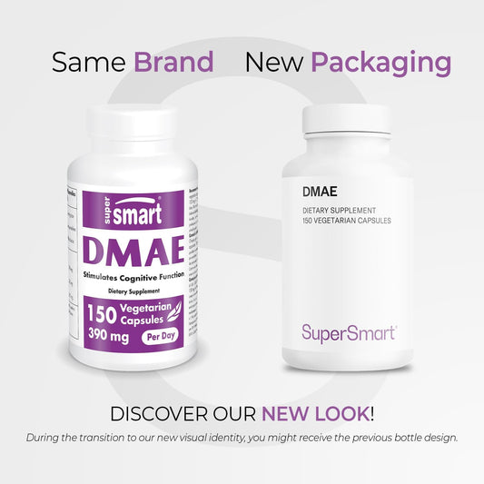 Supersmart - Dmae Supplement 390Mg Per Day (Dimethylaminoethanol) - From Dmae Bitartrate - Choline Production | Non-Gmo & Gluten Free - 150 Vegetarian Capsules