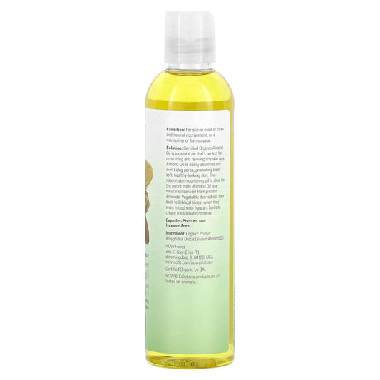 NOW Solutions, Organic Sweet Almond Oil, 100% Pure Moisturizing Oil, Promotes Healthy-Looking Skin, Unscented Oil, 8-Ounce