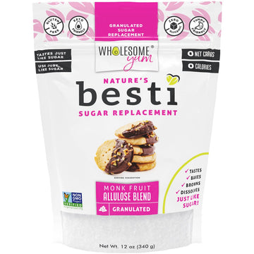 Wholesome Yum Besti Natural Sugar Substitute - Granulated Monk Fruit Sweetener Blend With Allulose (No Erythritol) - Keto, Non Gmo, Zero Calorie, Zero Carb, Sugar Free, No Aftertaste (12 Oz)