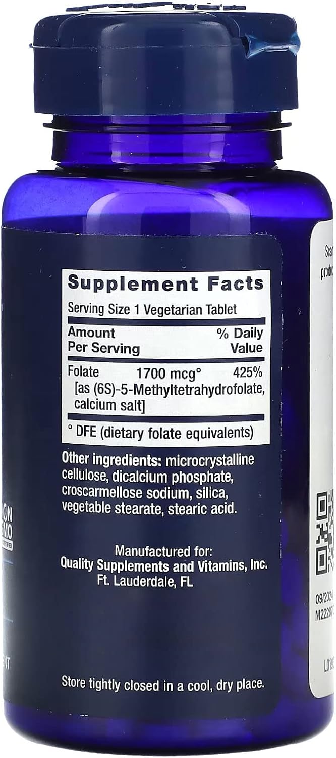 Life Extension Optimized Folate (L-Methylfolate), 1000 mcg 100 Vegetarian Tablets (3 Pack)
