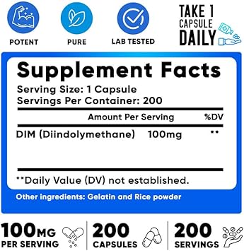 We Like Vitamins Dim 100Mg 200 Capsules - 200 Day Supply - Diindolylmethane Dim Supplement For Support With Healthy Estrogen And Hormone Levels