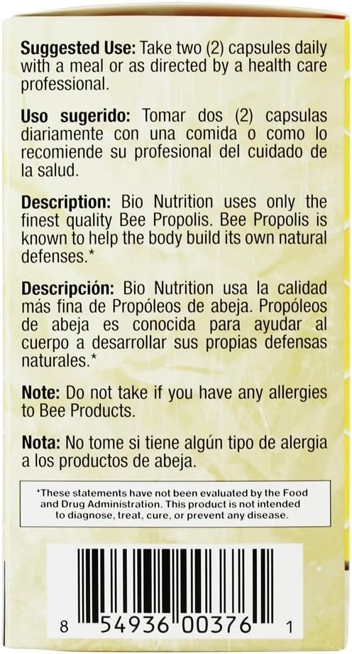 Bio Nutrition Bee Propolis, Natural Defense Immune Support Supplement Capsules 1000 Mg, 60 Ea, 60 Count : Health & Household