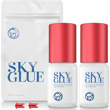 2 Bottles Sky Glue For Eyelash Extensions S+ | Super Strong Black Lash Extension Adhesive For Professional Long Lasting Semi Permanent Individual Lash Extensions | Fast Drying / 7+ Week Retention 5Ml