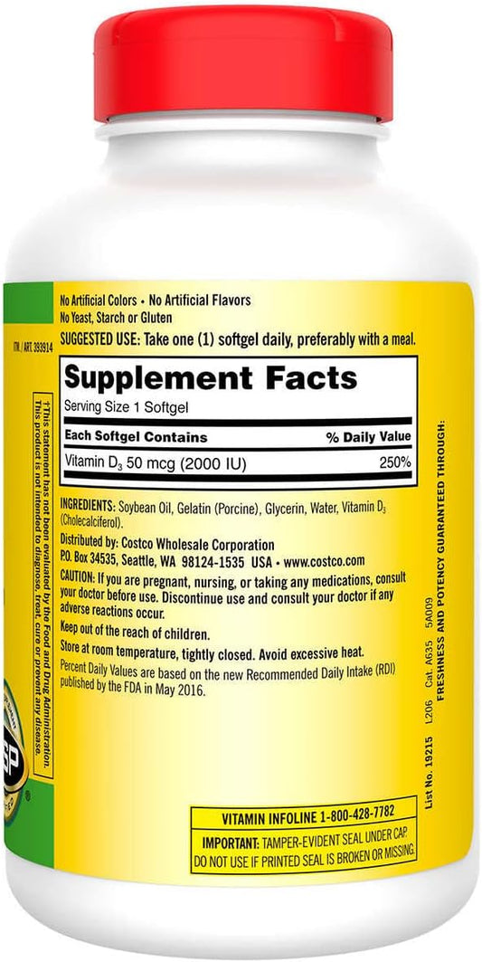 Kirkland Signature Maximum Strength Vitamin D3 2000 I.U. 600 Softgels, Bottle Personal Healthcare/Health Care + Exclusive Vitasoul Vitamin Ge (2 Items)