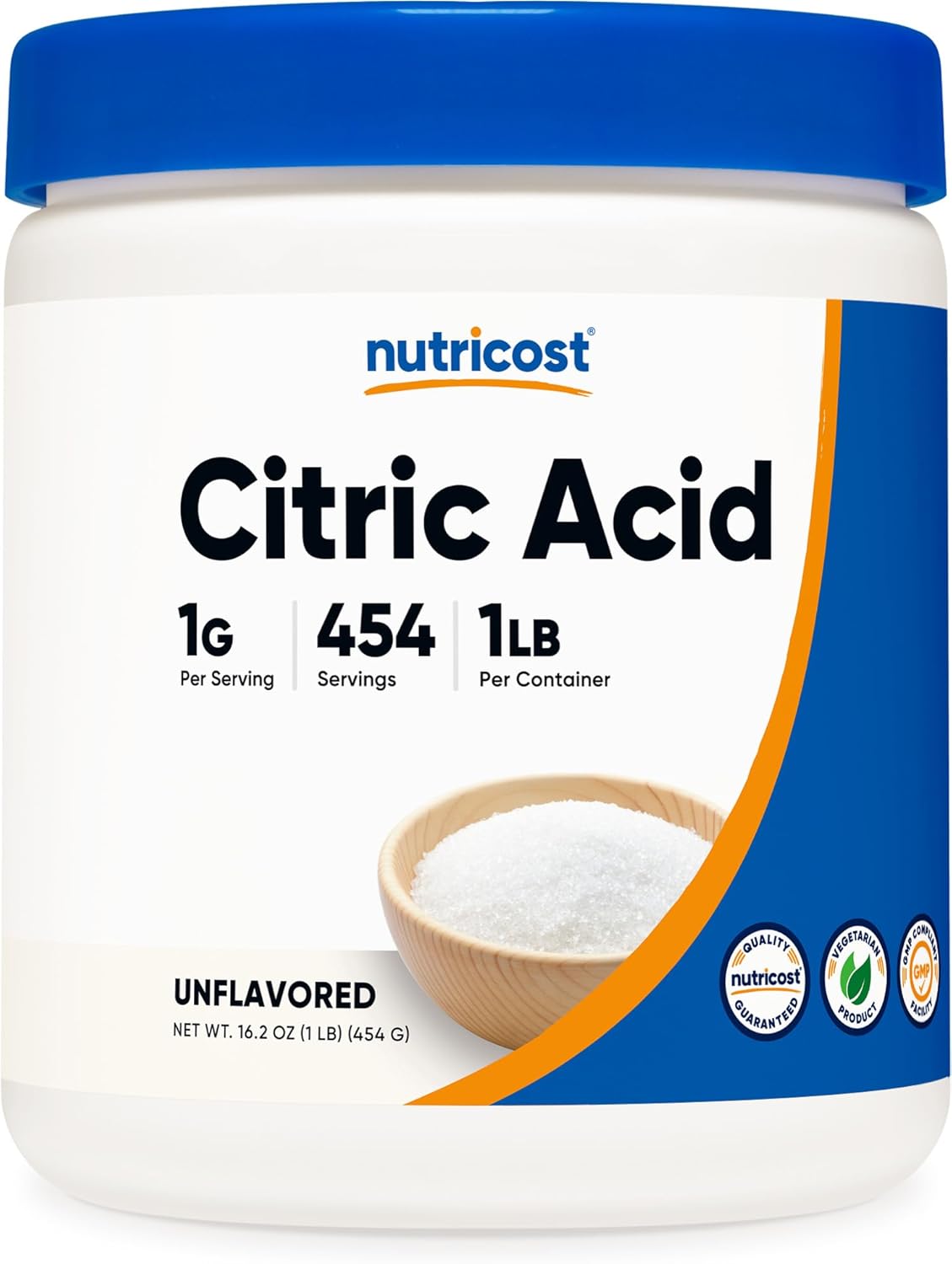 Nutricost Citric Acid Powder (1Lb) - 1G Per Serving, Non-Gmo, Gluten Free, Vegetarian Friendly