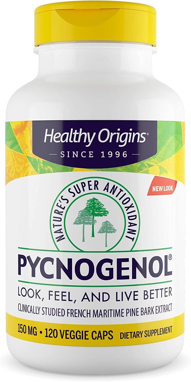 Healthy Origins Pycnogenol 150 mg - Premium Pine Bark Extract - French Maritime Pine Bark Extract for Heart Health, Skin Care & More - Gluten-Free & Non-GMO Supplement - 120 Veggie Caps