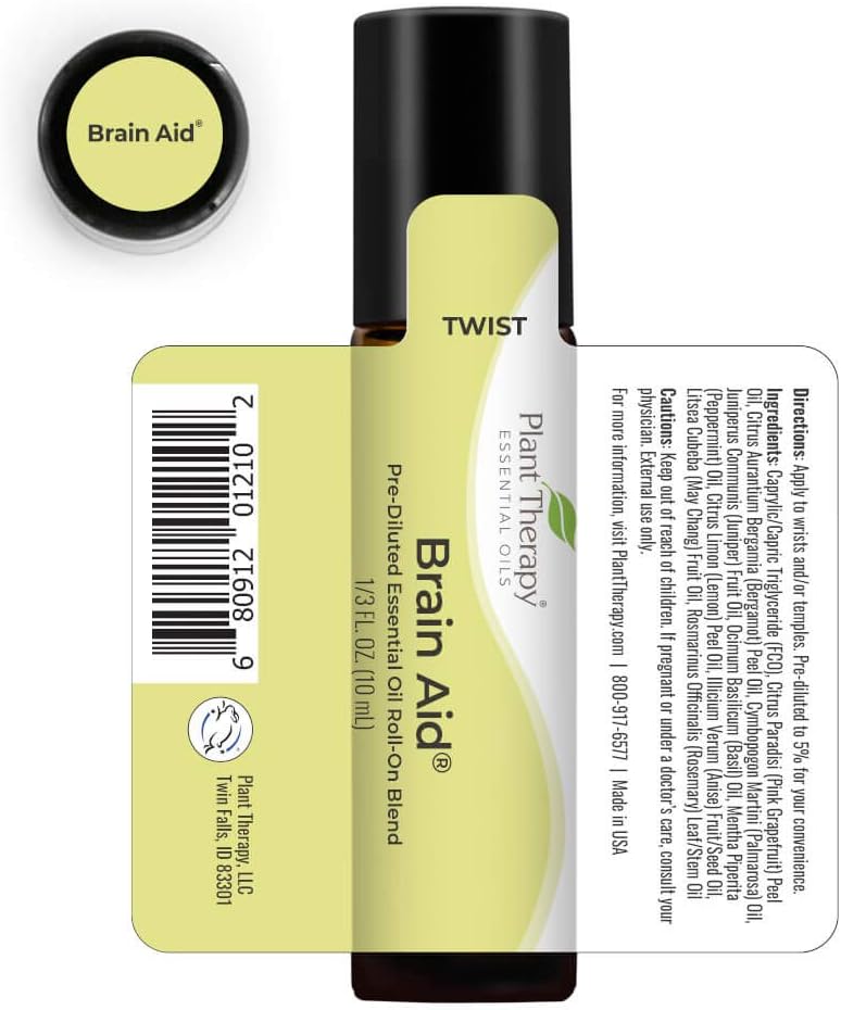 Plant Therapy Brain Aid Essential Oil Blend for Focus & Attention 100% Pure, Pre-Diluted, Natural Aromatherapy, Therapeutic Grade 10 mL (1/3 oz) : Health & Household