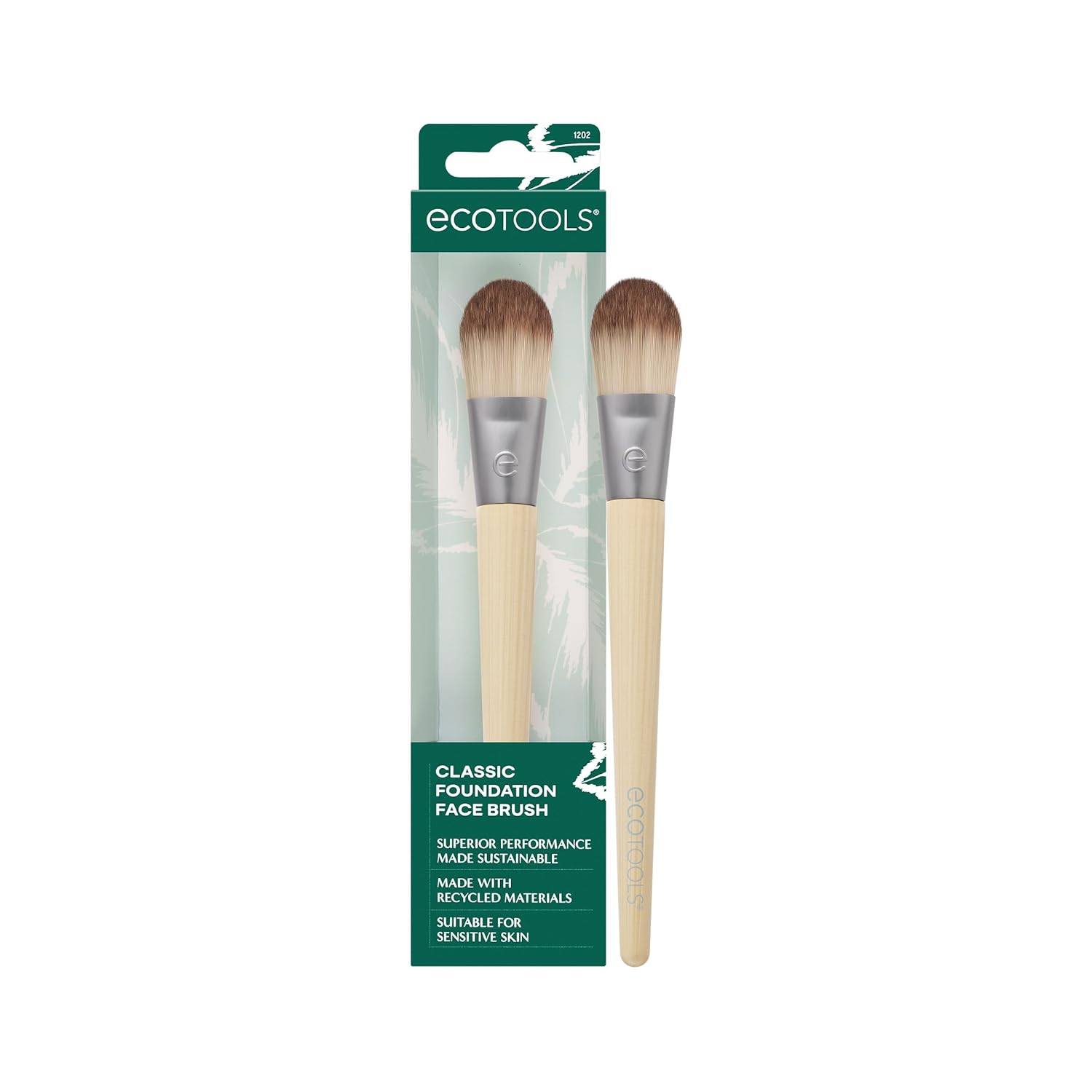 Ecotools Classic Foundation Face Brush, For Liquid, & Cream Foundation, Flat Foundation Brush, Makeup Brush For Natural Makeup, Buildable Coverage, Synthetic Bristles, Cruelty- Free, 1 Count