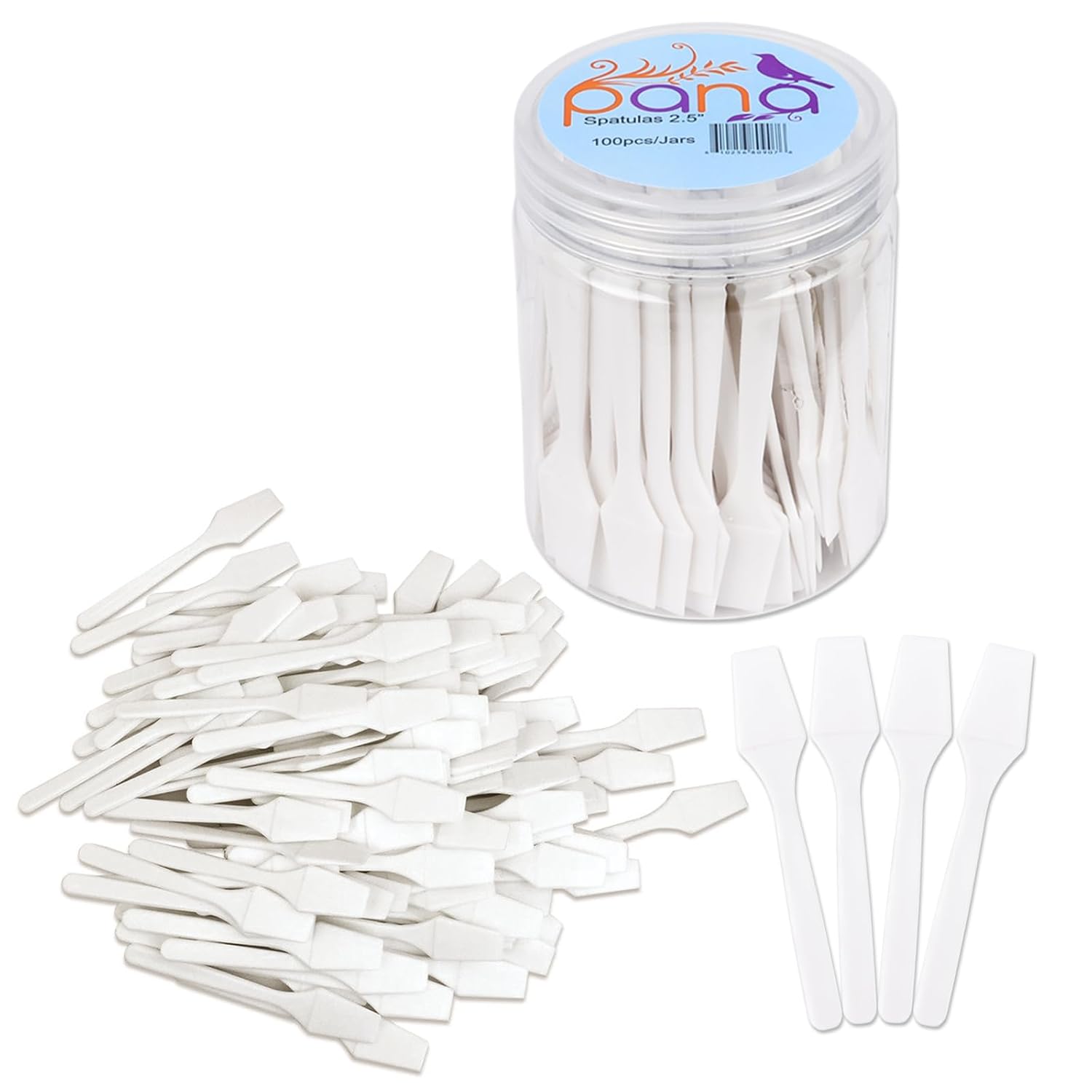 100Pcs Pana Brand Cosmetic Make Up Disposable Plastic 2.5" Spatulas Skin Care Facial Cream Mask Spatula (100 Pieces In A Container) (White)