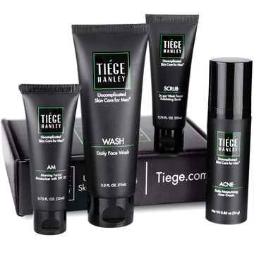 Tiege Hanley Men'S Acne System - Level 1 | Acne Treatment Products For Men | Routine Set Contains: Face Wash, Moisturizer, Face Scrub & Salicylic Acid Acne Cream | Uncomplicated Skin Care For Men