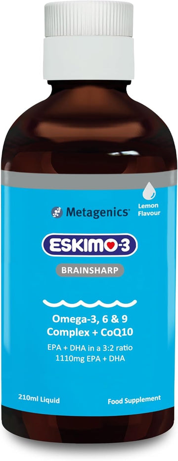 Eskimo-3 Brainsharp Fish Oil By Metagenics - Omega-3, 6 & 9 + Coq10 For Memory & Concentration - 1110Mg Epa & Dha - Lemon Flavour, 210Ml