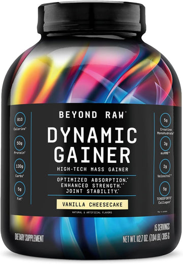 Beyond Raw Dynamic Gainer | High-Tech Mass Gainer | Optimized Absorption, Enhanced Strength, And Joint Stability | Vanilla Cheesecake | 15 Servings