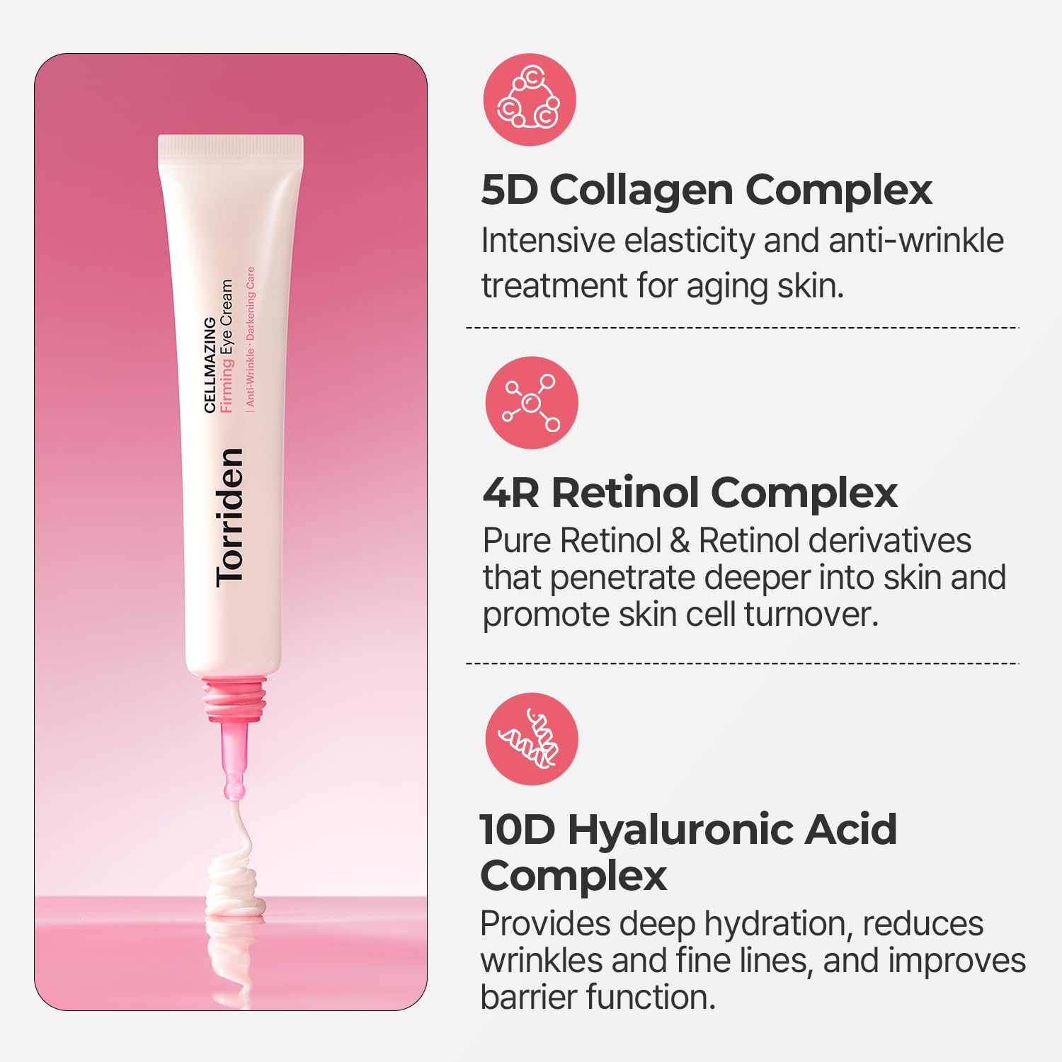 Torriden CELLMAZING Low Molecular Collagen Firming Eye Cream with an Eye Massager | Anti-Wrinkle, Dull, Dark Circles Care with 5D Collagen Complex and 4R Pure Retinol | 1.01 fl.oz : Beauty & Personal Care