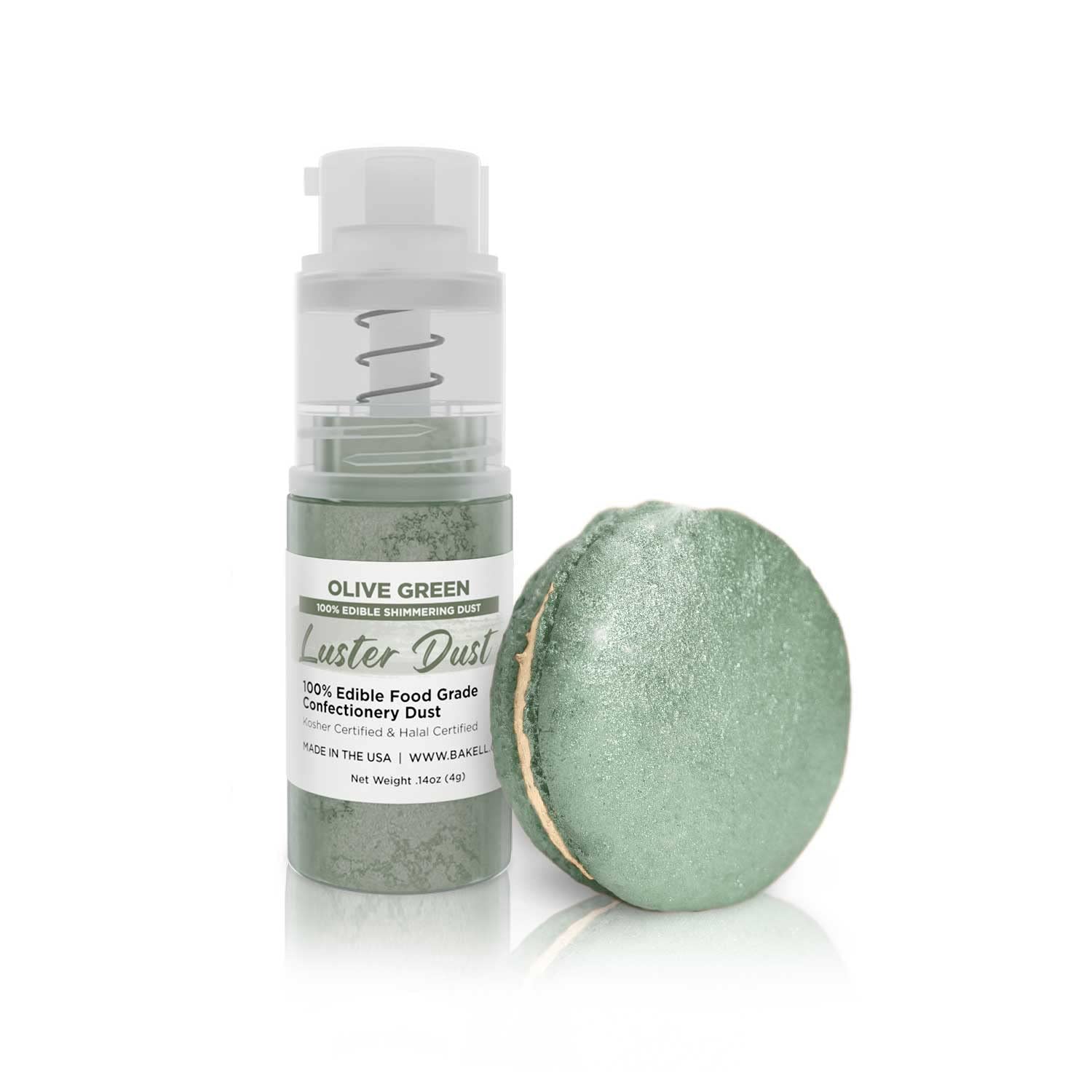 Luster Dust - Soft Green (4G 1X Pump) | Edible Vegan Dust & Paint For Cake Decorating, Ice Cream, Desserts, Cocktails And Beverages By Bakell