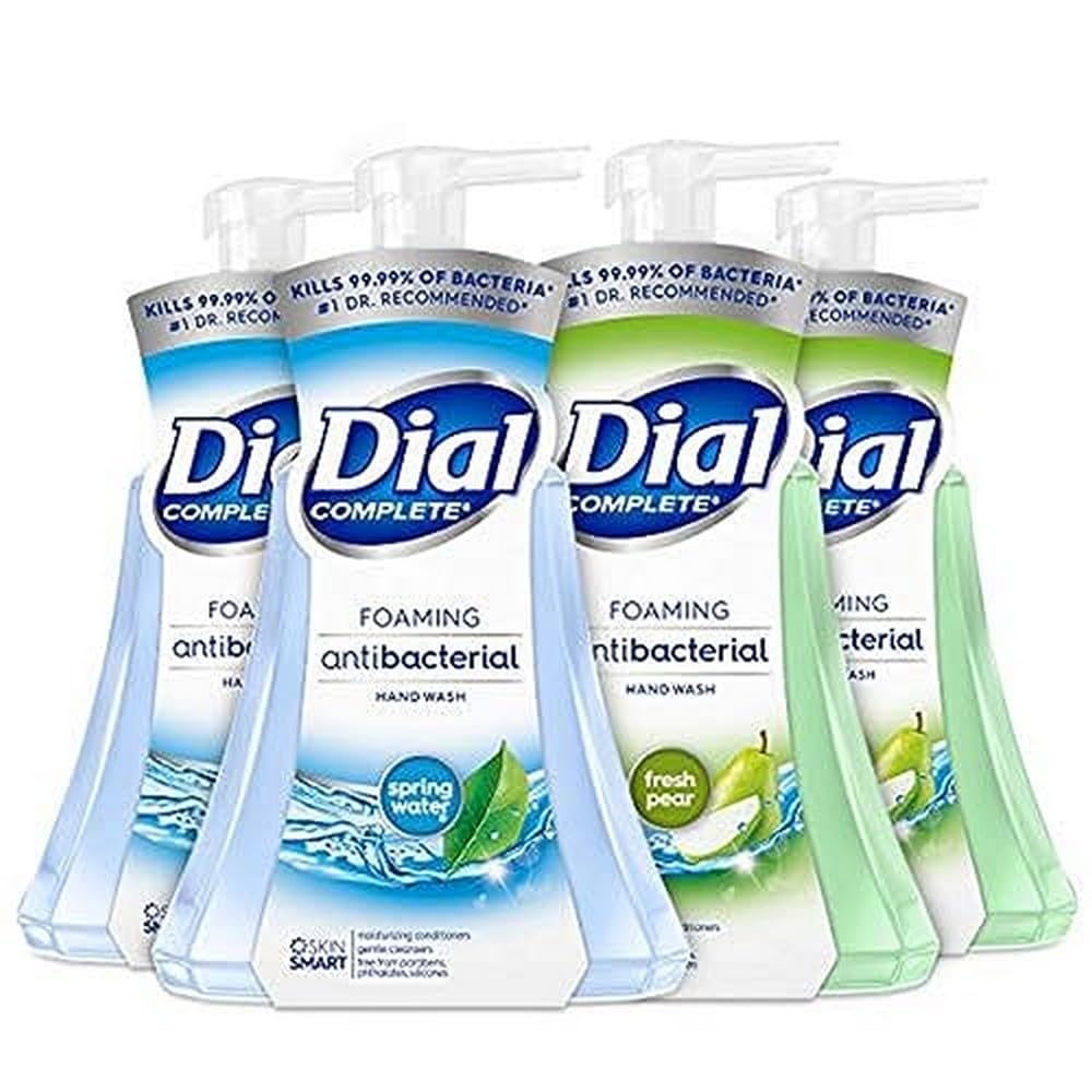 Dial Complete Anti-Bacterial Foaming Hand Wash, 60 Oz Of Foaming Hand Soap. 2-Scent Variety Pack Spring Water/Pear, 15 Fluid Ounces Each (4 Pack)