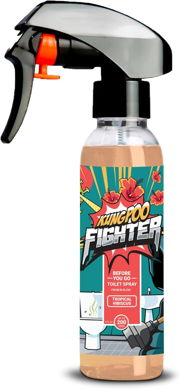 Kung Poo Figher Tropical Hibiscus (4 fl. oz) - USA Made Before You Go Toilet Bowl Spray | Bathroom Poop Air Freshener Odor Eliminator Funny Gift