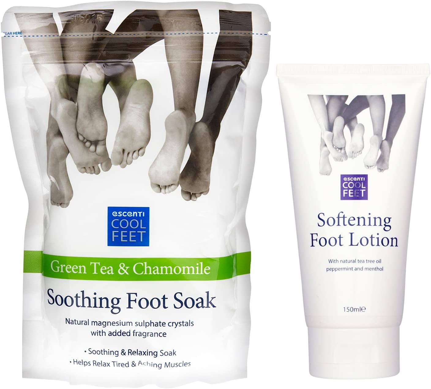 Escenti Cool Feet Soothing Foot Soak With Green Tea & Chamomile And Escenti Softening Foot Lotion 150Ml | Foot Softener Set For Dry Skin | Helps Relax Tired Muscles