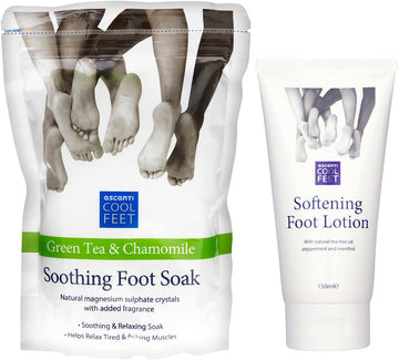 Escenti Cool Feet Soothing Foot Soak With Green Tea & Chamomile And Escenti Softening Foot Lotion 150Ml | Foot Softener Set For Dry Skin | Helps Relax Tired Muscles
