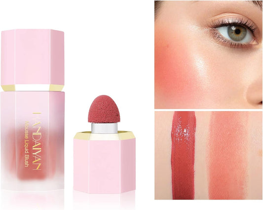 Liquid Cream Blush With Sponge Applicator - Velvet Matte Blusher For A Natural Glow, Moisturizing Rouge Cream Cheek Tint Peach Blush (B)