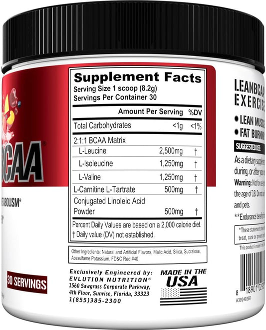Evlution Stimulant Free Lean Bcaa Powder Nutrition Bcaas Amino Acids Powder With Cla Carnitine And 2:1:1 Branched Chain Amino Acids Supports Muscle Recovery Fat Burn And Metabolism - Fruit Punch
