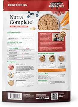 Ultimate Pet Nutrition Nutra Complete Raw Freeze Dried Dog Food, Veterinarian Formulated With Antioxidants, Prebiotics & Amino Acids (3 Pound, Beef)