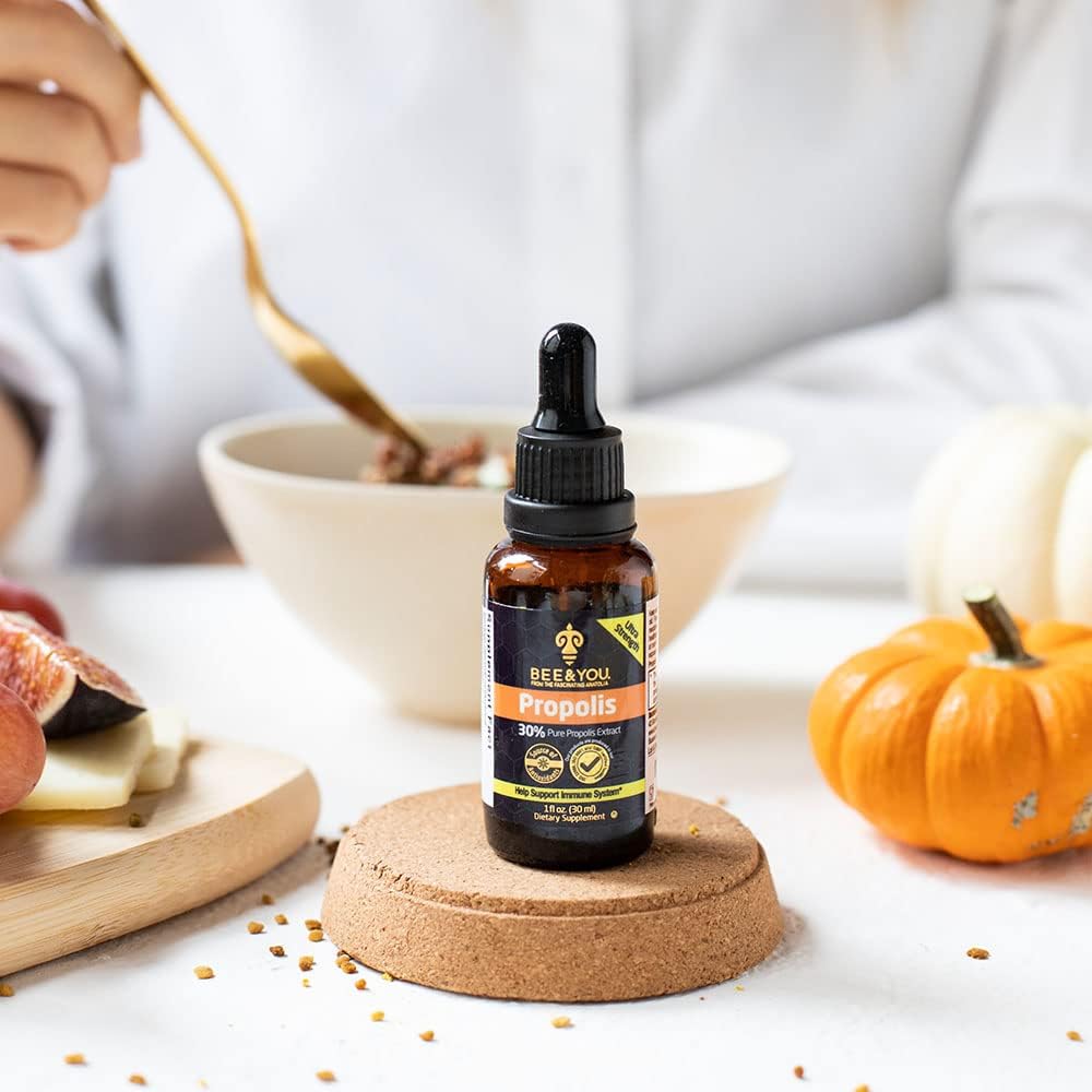 Bee And You Propolis Liquid Extract Drops, 30% Propolis, Ultra Pure, Immune Support Supplement, Sore Throat, Allergy Relief, Respiratory, Antioxidants, Keto, Paleo, Gluten-Free, 1 Fl Oz : Health & Household