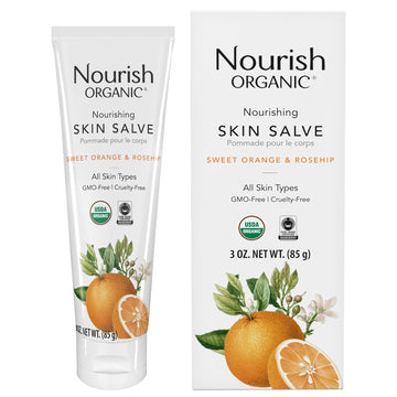 Nourish Organic Skin Salve, Sweet Orange & Rosehip – Nourishing Body Lotion With Coconut Oil, Shea Butter & Cocoa Butter, 3.7 Oz + Washable Cotton Round