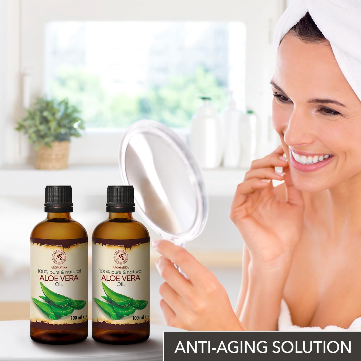 Aromatika Aloe Vera Oil Pure Set 6.8 Fl Oz – 100% Natural - Glass Bottle - Aloe Vera Oil Base Oil - Aloe Barbadensis - Brazil - Refined - Intensive Care For Face - Body - Hair - Hands - Massage : Beauty & Personal Care