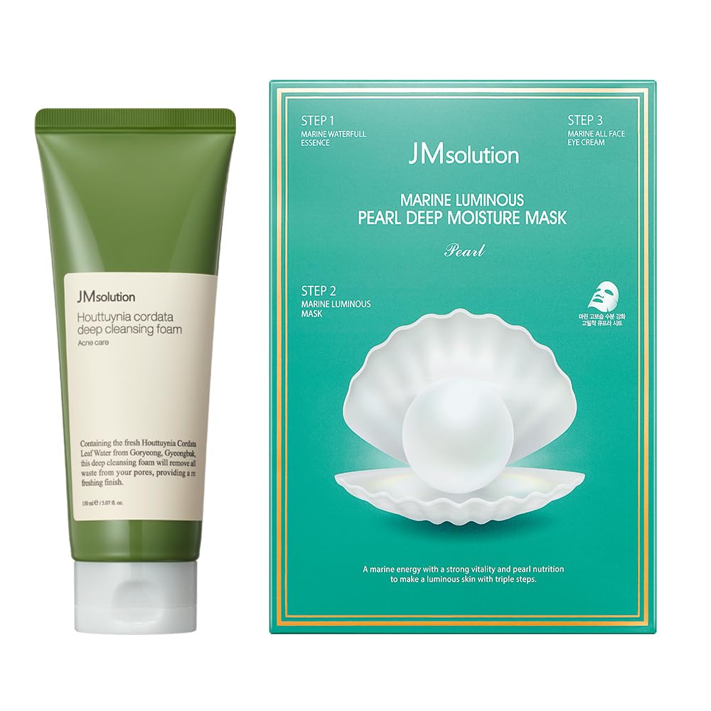 Jmsolution Skin Care Bundle- Heart Leaf Micro Cleansing Foam With Marine Moisture Facial Mask