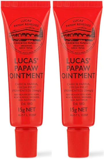 Lucas Papaw Ointment With Lip Applicator - Best Treatment For Chapped Lips, Minor Burns, Sunburn, Cuts, Insect Bites And Diaper Rash - Paw Paw Cream (2 Packs)