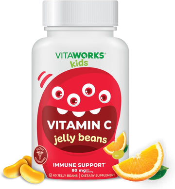 Kids Vitamin C Jelly Beans 80mg - Tasty Natural Orange Blast Flavor - Vegan, GMO-Free, Gluten Free, Nut Free Vitamins - Dietary Supplement - for Immune Support - for Children - 60 Jellies