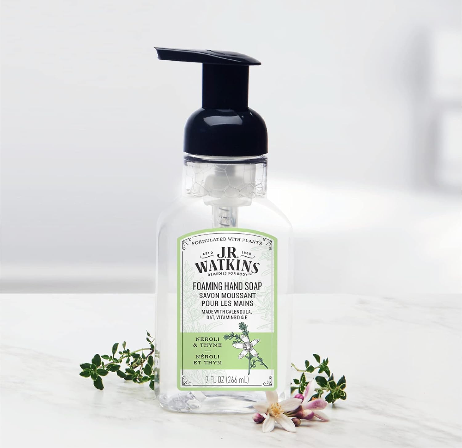 J.R. Watkins Foaming Hand Soap with Pump Dispenser, Moisturizing Foam Hand Wash, All Natural, Alcohol-Free, Cruelty-Free, USA Made, Neroli & Thyme, 9 fl oz, 3 Pack : Beauty & Personal Care