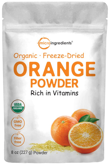 Organic Orange powder, 8oz | 100% Natural Fruit Powder | Freeze-Dried Oranges Source | No Sugar & Additives | Great Flavor for Drinks, Smoothie, & Beverages | Non-GMO & Vegan Friendly