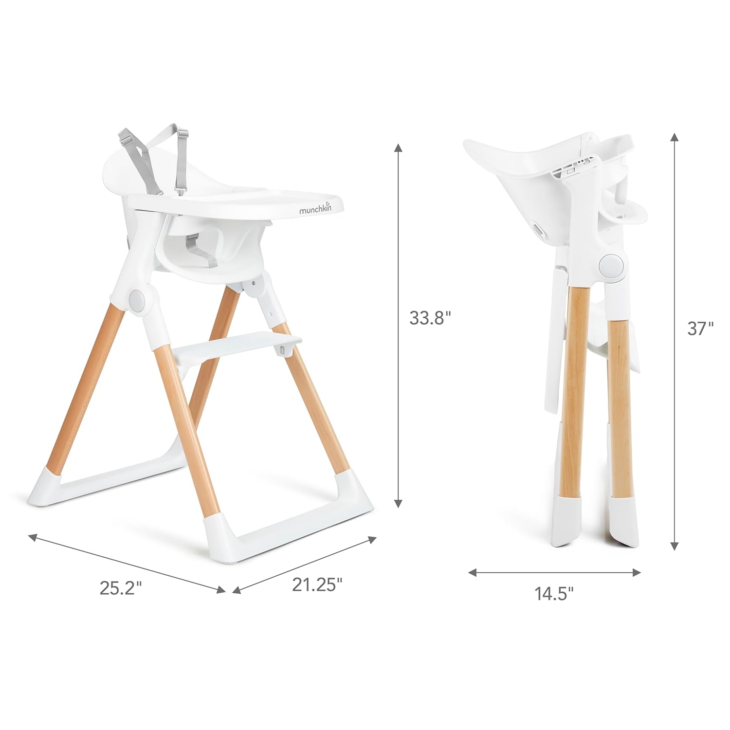 Munchkin® Float™ Foldable Baby and Toddler High Chair - Easy Clean, Compact and Lightweight, Great for Small Spaces, White with Wooden Legs : Baby