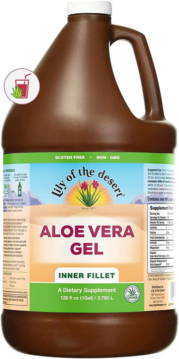 Lily Of The Desert Aloe Vera Gel - Inner Fillet Thicker Consistency Aloe Vera Drink with Natural Vitamins, Digestive Enzymes for Gut Health, Stomach Relief, Wellness, Glowing Skin, 128 Fl Oz