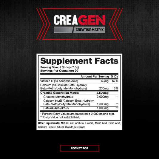 Prosupps Creagen Creatine Monohydrate Powder With Hmb For Muscle Growth And Recovery - Creatine Matrix Workout Powder For Increased Energy, Strength And Power (30 Servings, Rocket Pop)